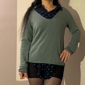 Women's Green V-Neck Sweater
